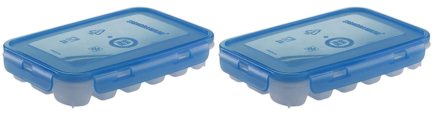 Signoraware Icy Trey Plastic Lock N Lock 18 Cubes, Set Of 2, Blue