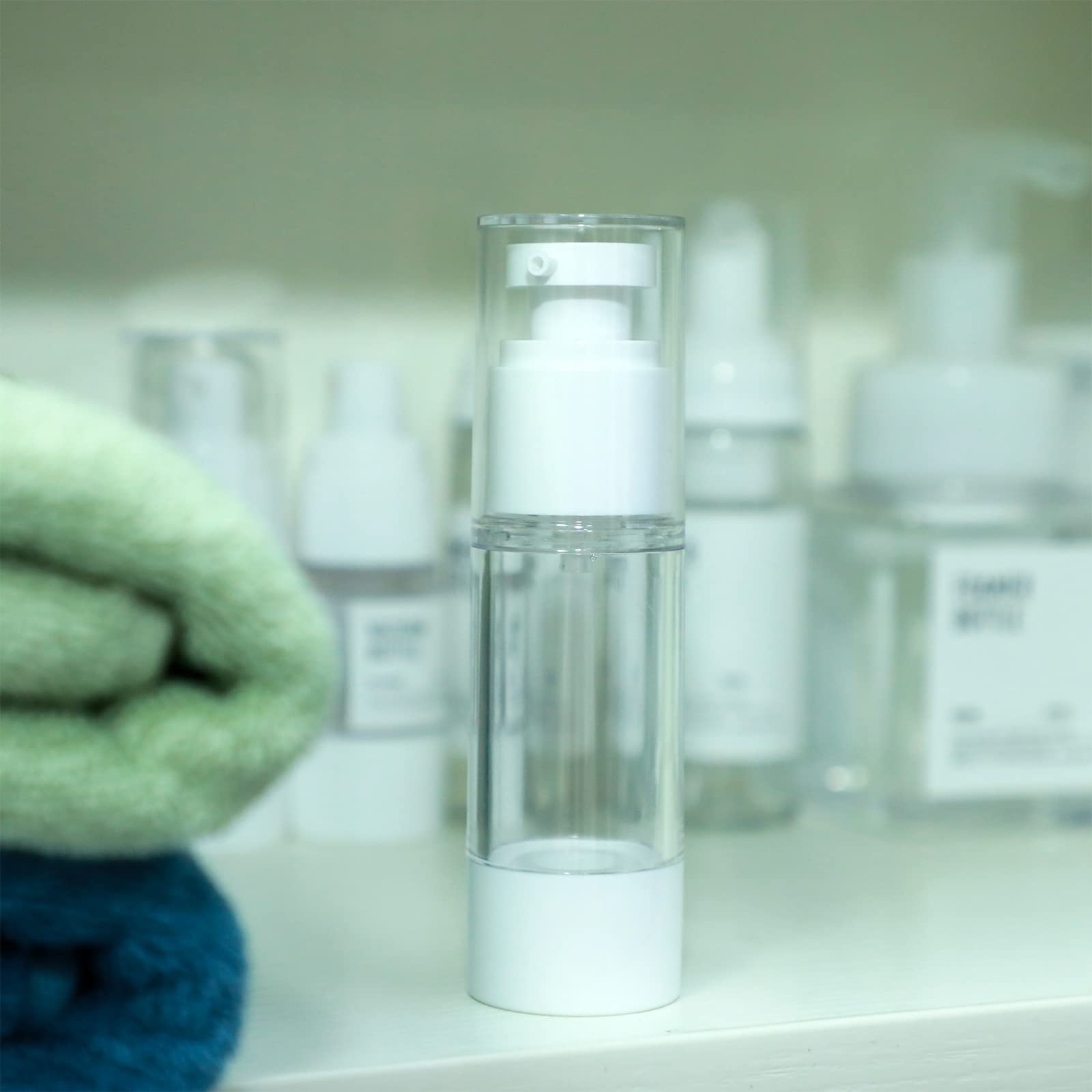 60 Pcs Clear Airless Pump Bottles Refillable Cosmetic Travel Size Dispenser Vacuum Plastic Travel Bottles Empty Lotion Pump Bott