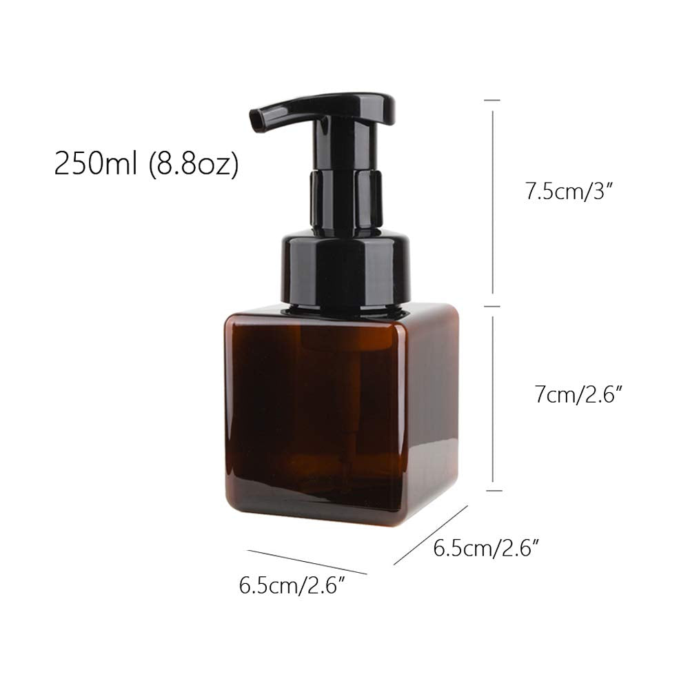 Uujoly Foaming Soap Dispenser, 250Ml (9Oz) Refillable Pump Bottle For Liquid Soap, Shampoo, Body Wash (2 Pcs) (Small Amber)