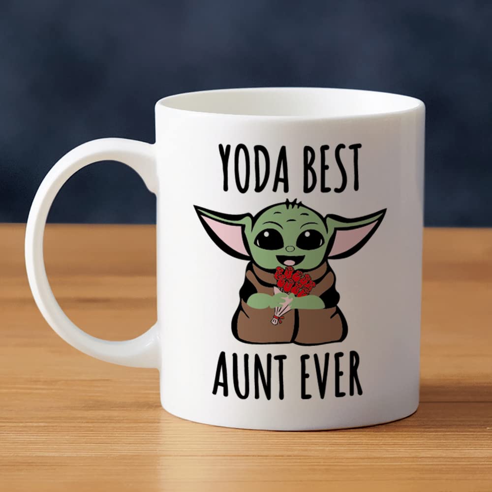 LOZACHE Aunt Gifts from Niece Nephew, BAE Best Aunt Ever Baby Yodas Coffee Mug, Mothers Day Birthday Gifts for Great Aunt Auntie