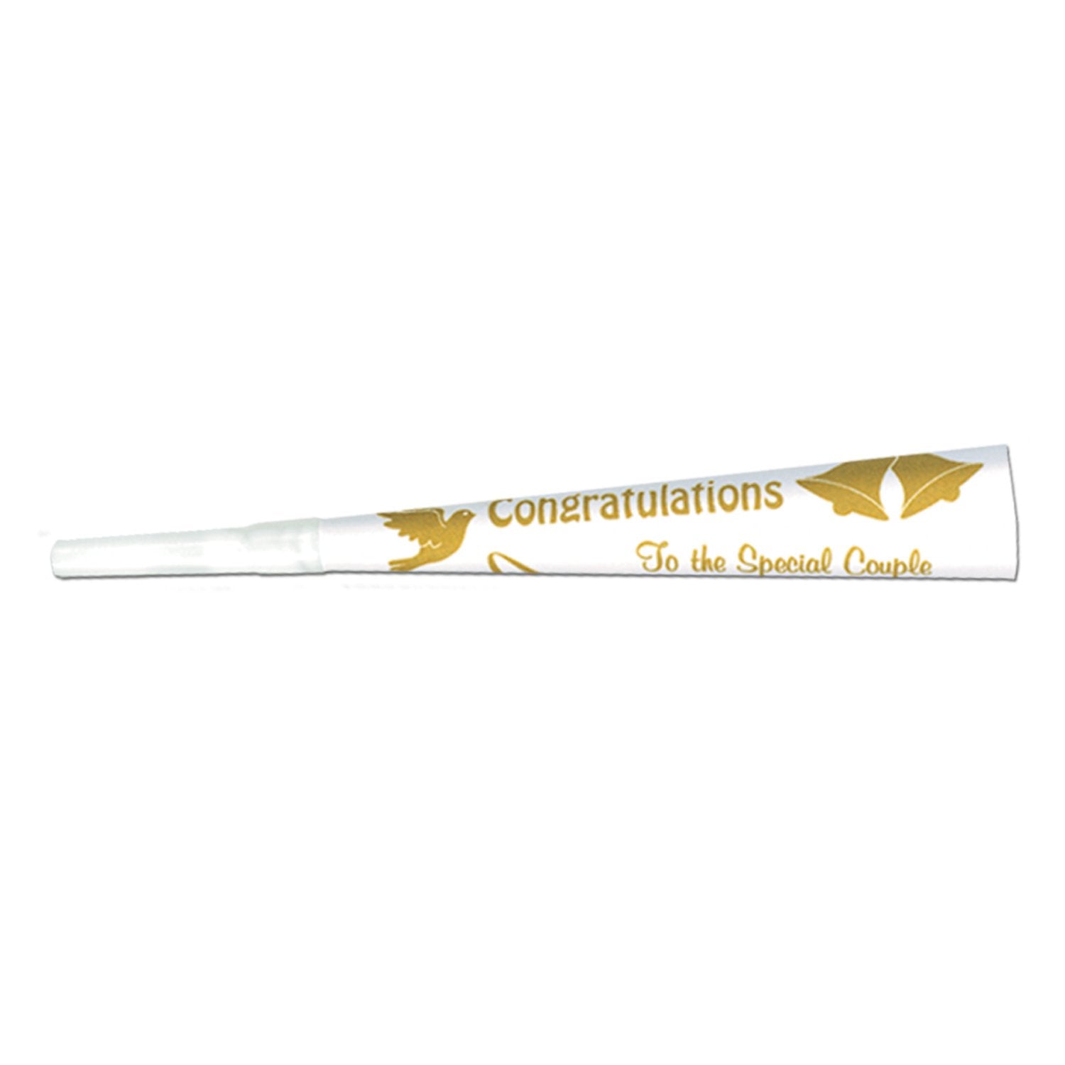 Printed Wedding/Anniversary Trumpets (white w/gold print) Party Accessory (1 count)