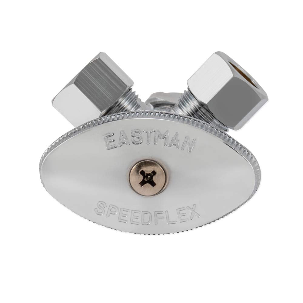 Eastman Multi-Turn Dual Outlet 3-Way Shut-Off Valve, 1/2 Inch Cpvc X 3/8 Inch Od Compression, Chrome Plated, 04349Lf