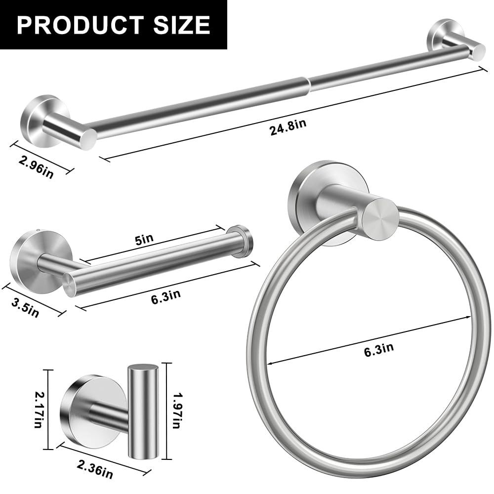 Mgahyi 5 Pieces Bathroom Accessories Set, Stainless Bathroom Hardware Set, Extendable Towel Racks For Bathroom(12.8-24.8Inch), R