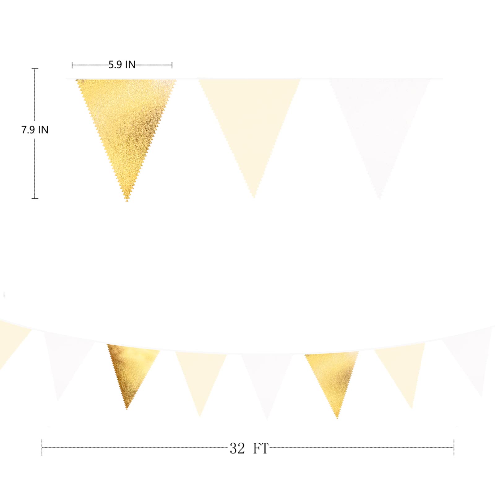 White And Gold Party Decorations Gold Beige White Fabric Triangle Pennant Banner Flag Bunting Garland For Graduation Wedding Bir