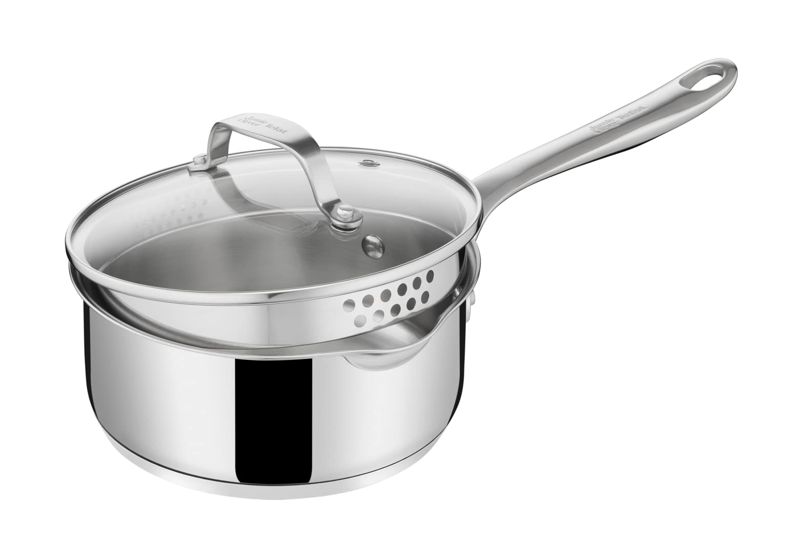 Tefal Jamie Oliver Cook's Direct Stainless Steel Frying Pan, 5 Piece Cookware Set, Non-Stick Coating, Heat Indicator, Riveted Sa