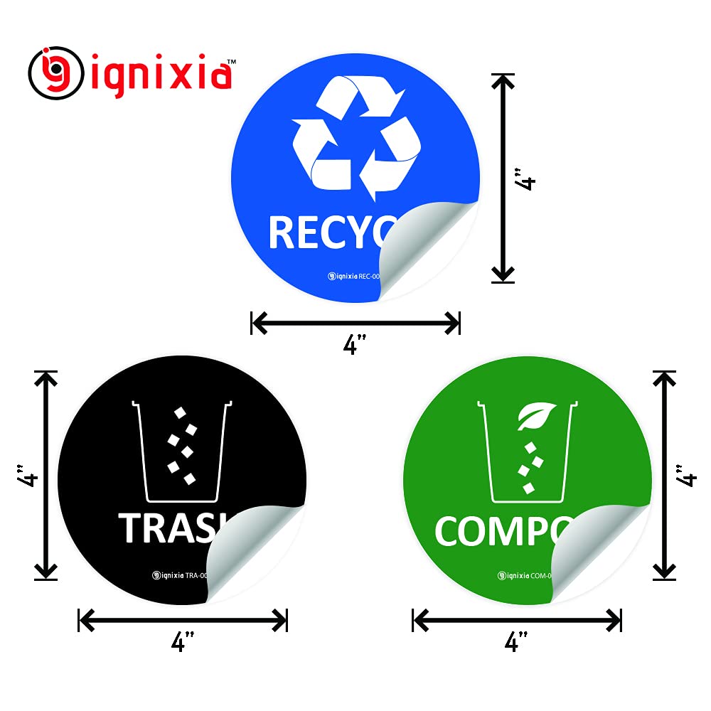 Ignixia Trash Recycle Compost Stickers To Organize Trash- Premium Vinyl Sticker For Trash Can, Compost Bin, Recycle Bin- (Pack O