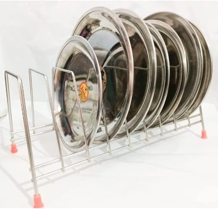 Ab99 Collection Stainless Steel 9 Section Plate Rack For Kitchen | Dish Rack | Thali Stand Table Plate Stand And Magzine Book St