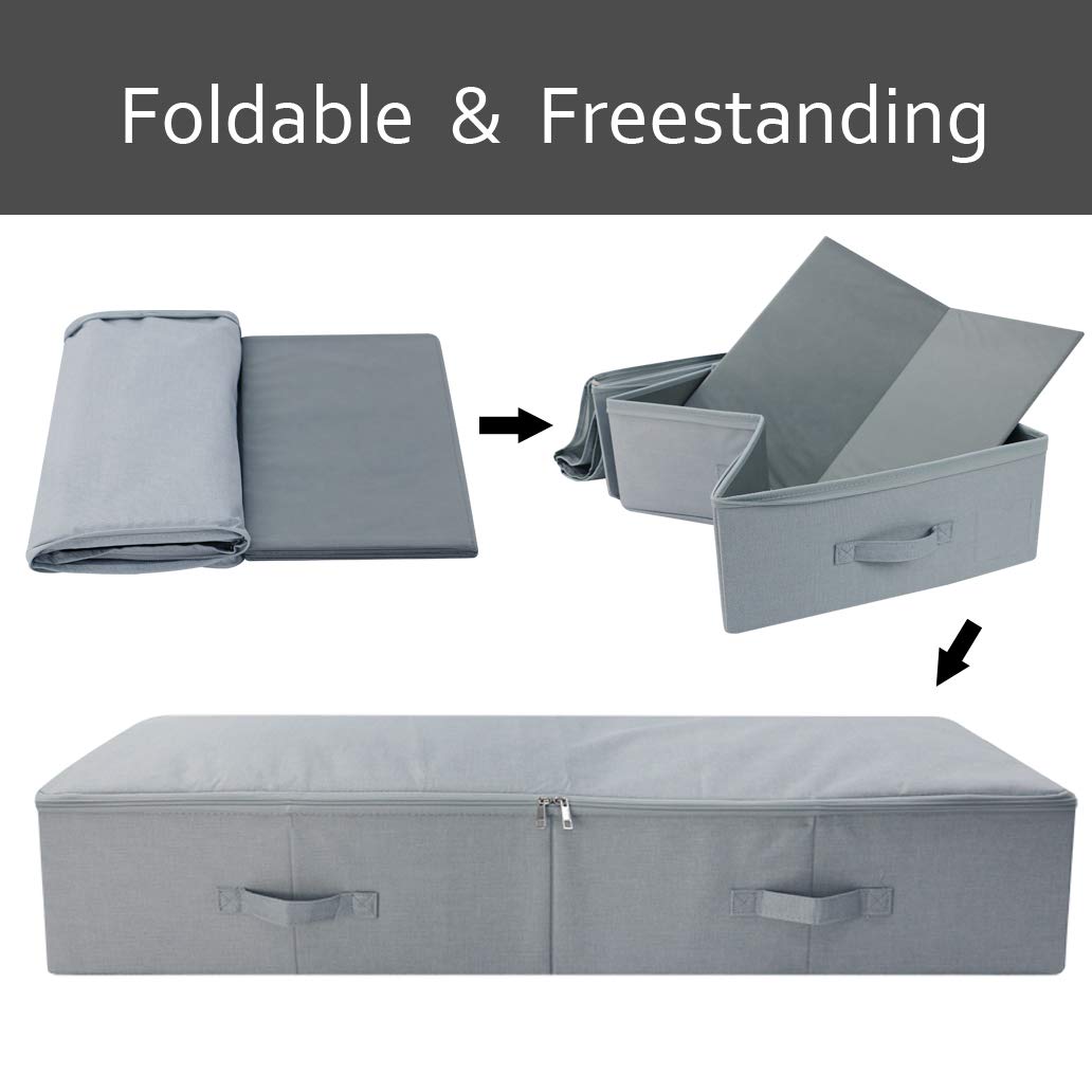 iwill CREATE PRO Pack of 2, 39.4 * 16.9 * 7'', Folding Fabric& Plastic board Underbed Storage Bins with 3-side Open Zip Lid, Was