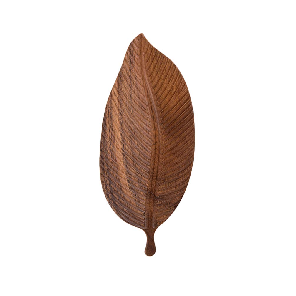 Decorative Leaf Design Wooden Tray Platter For Serving Snacks Fruits Hand Carving Home (11.6 X 4.9 Inch