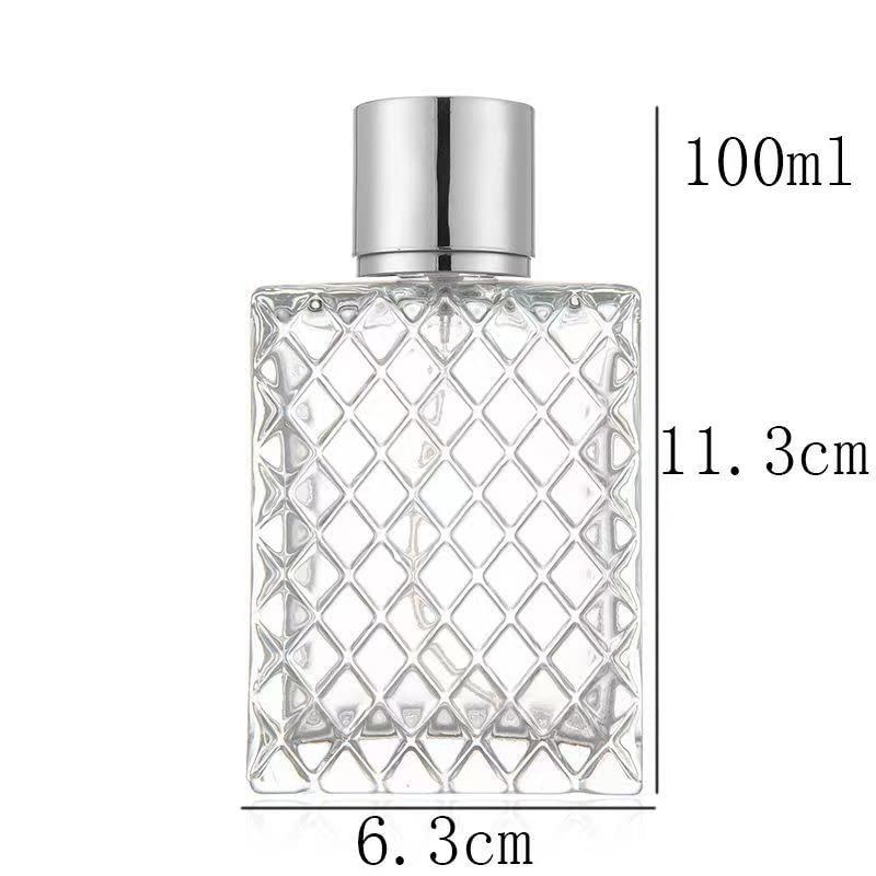Yorror 2 Pack 100Ml Glass Perfume Atomizer,Square Lattice Perfume Spray Bottle With Silver Aluminum Sprayer,Portable Fragrance F