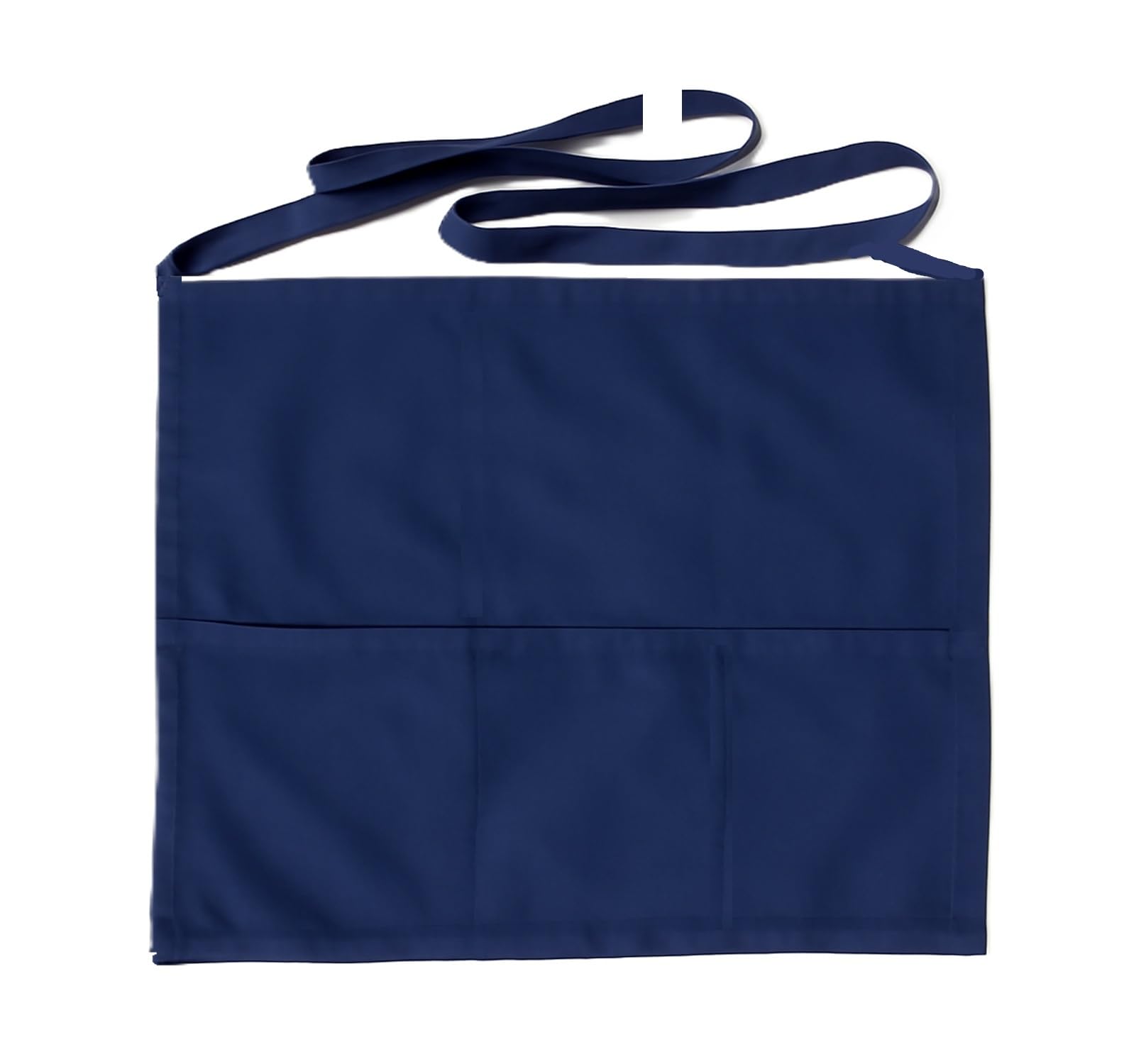 Fqzilon 100% Cotton Blue Half Apron For Serving Waiter Professional Short Server Apron Long Strap Waist Apron With 3 Pockets Pac