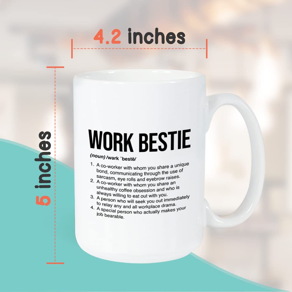Work Bestie Definition Mug 15 oz, Work Bestie Gifts for Women Men, Funny Birthday Farewell Move Away Leaving Gifts for Coworkers