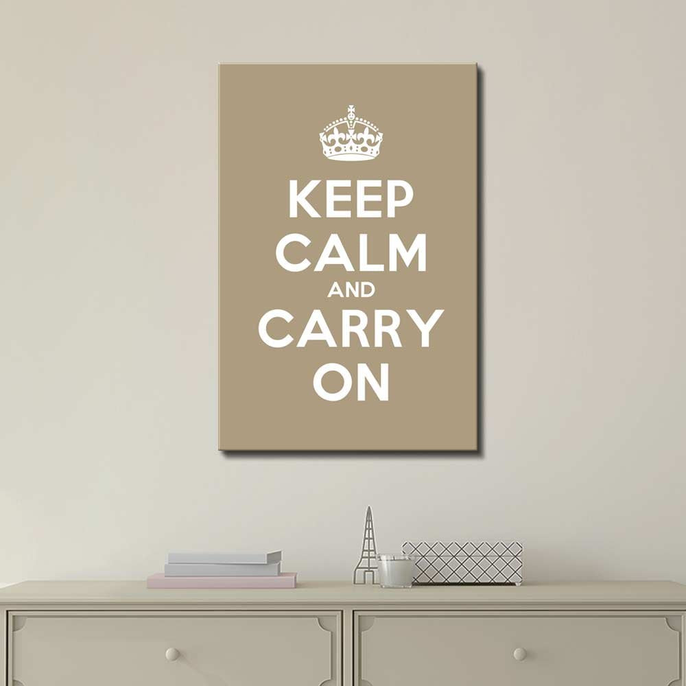 Canvas Wall Art Gallery Wrap Canvas Prints - Keep Calm And Carry On | Stretched Brown Canvas Home Art Ready To Hang -32'' X 48''