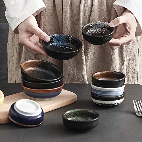 Gaolinci Japanese Retro Fancy Glaze Seasoning Dish, 3-Inch Round Soy Sauce Dish Wasabi Dish (Set Of 4)