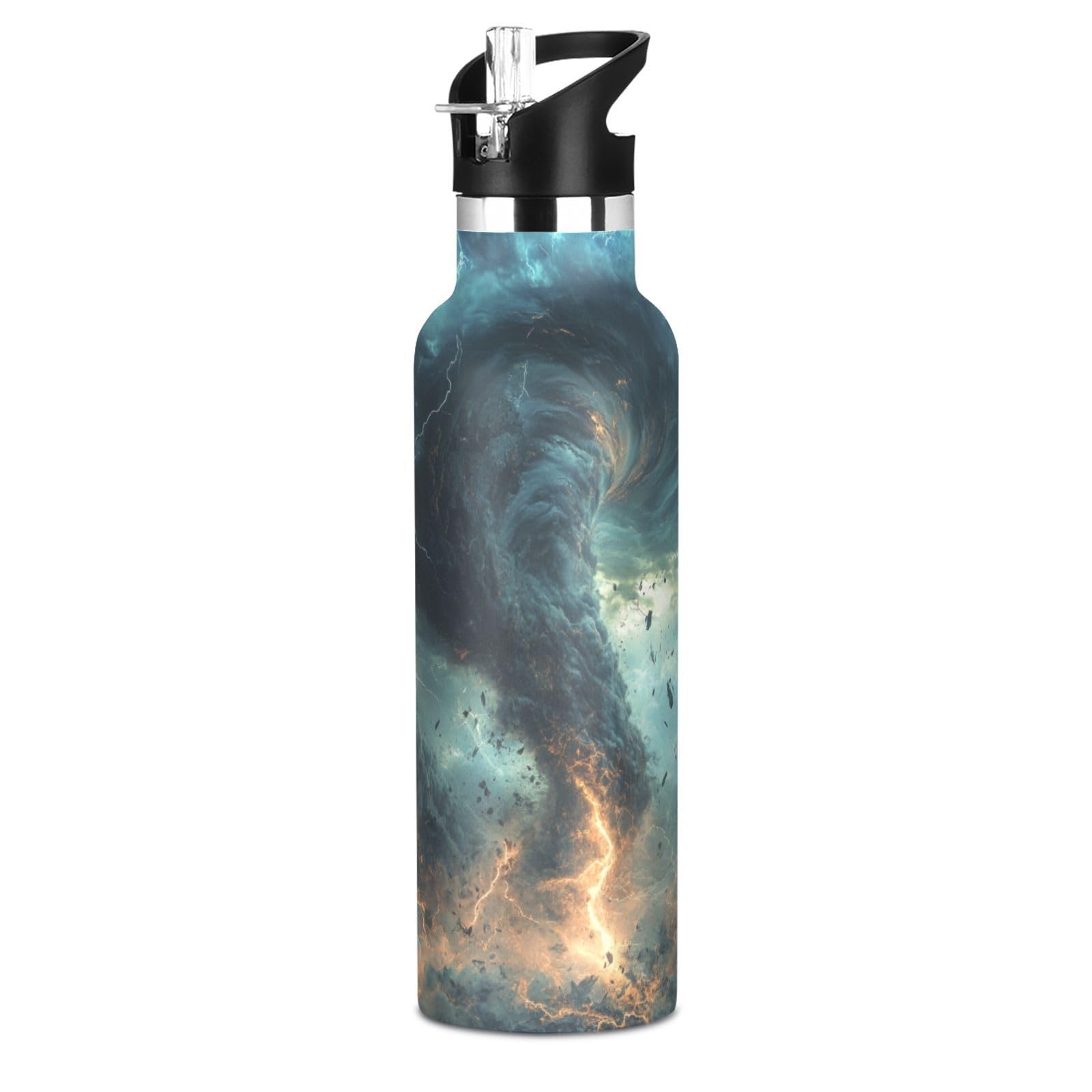 Selerdon Sports Water Bottle Tornado Stainless Steel Beverage Container 20 oz Coffee Cup with Detachable Straw & Leakproof Lid f