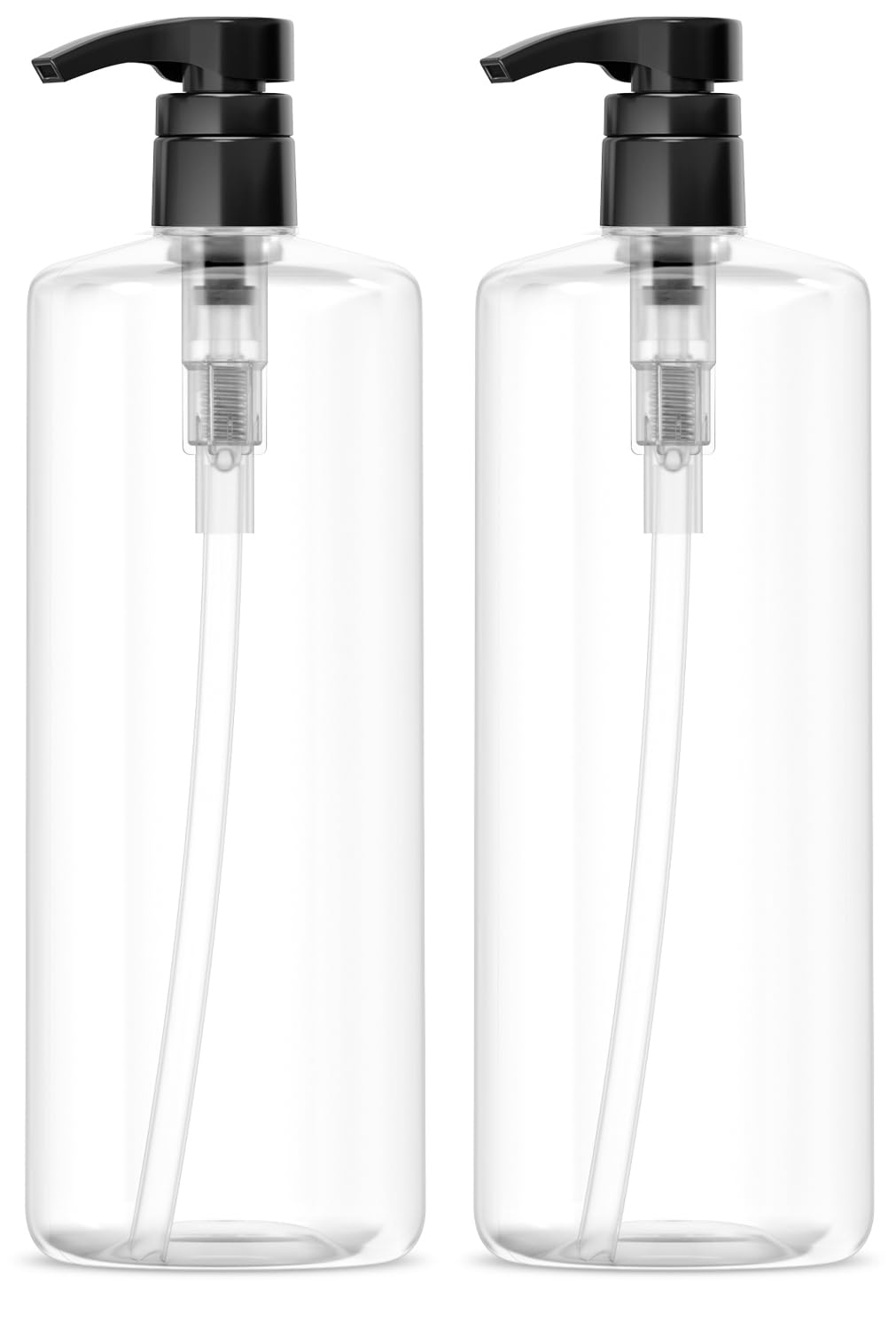 Bar5F Empty Shampoo Bottles with Pumps  32oz/1Liter/Large  BPA-Free  Lightweight (Medium Density PETE1 Plastic) Pack of 2  Oval Shape Clear Bottles