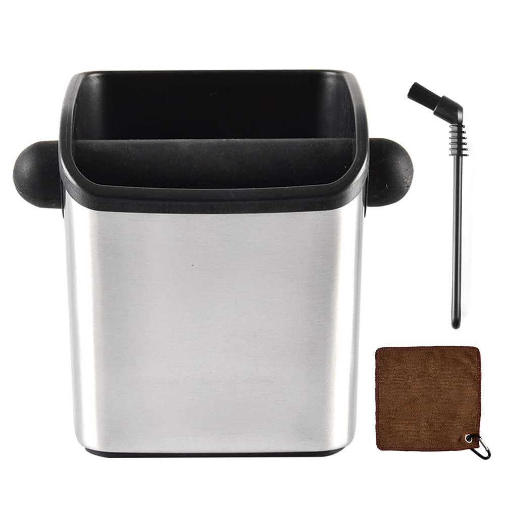 Cafemasy Espresso Grounds Knock Box Mini Durable Stainless Steel Coffee Grind Knock Box With Removable Knock Bar And Non-Slip Ba
