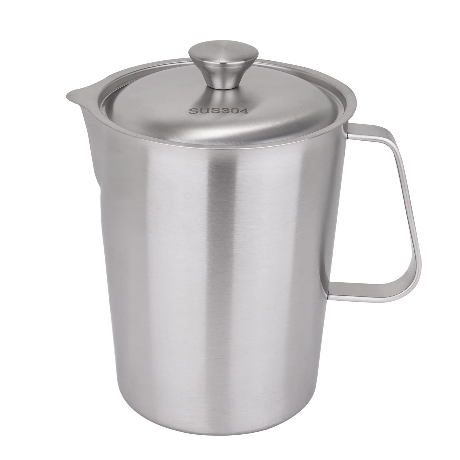 Consfly Stainless Steel Measuring Cup With Lid 2L 70 Oz, Large Mouth Graduated Beakers Metal Pitcher With Marking And Handle