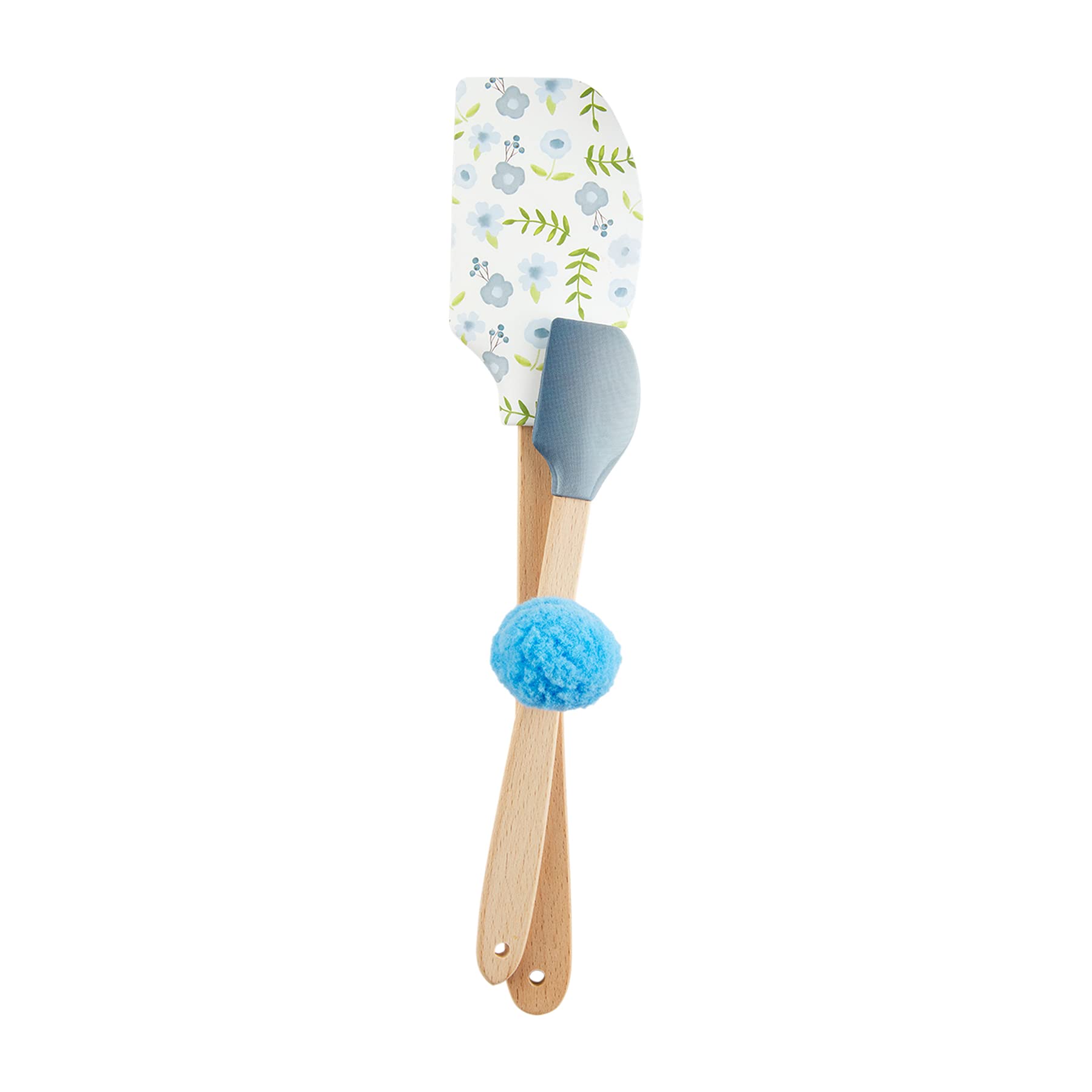 Mud Pie Floral Spatula Set, Blue, Large 12'' X 2.5'' | Small 8''