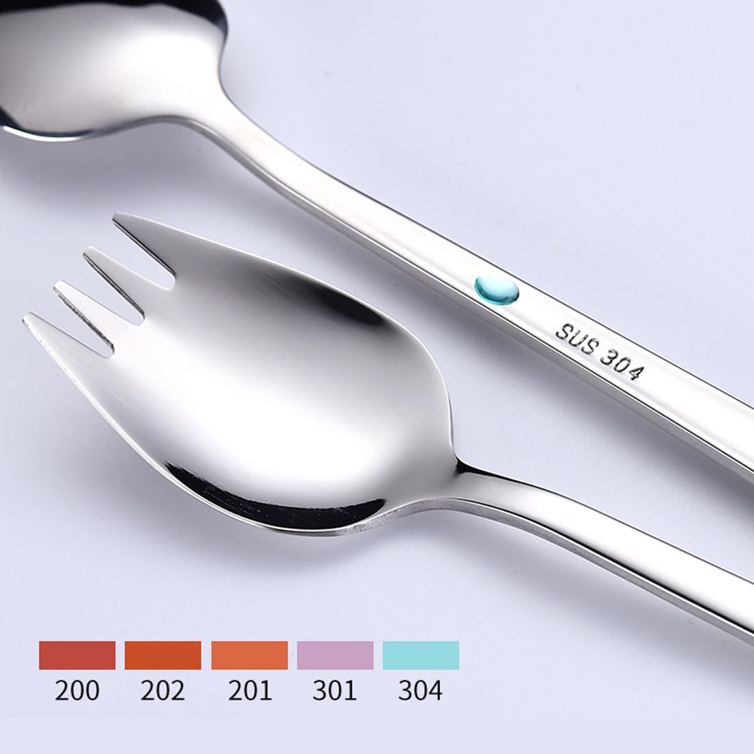 Sporks, 4-Pack 18/10 Spork Stainless Steel, Metal Spork For Everyday Household Use, 7.4-Inch Long Handle Dessert Spoons Ice Crea