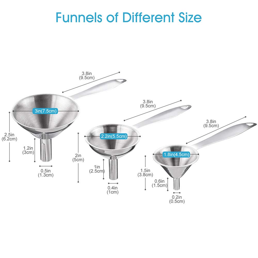 Toncoo 3-In-1 Premium Kitchen Funnel Set, Food Grade Stainless Steel Funnel For Filling Bottles, Small Bottle Funnel, Metal Funn