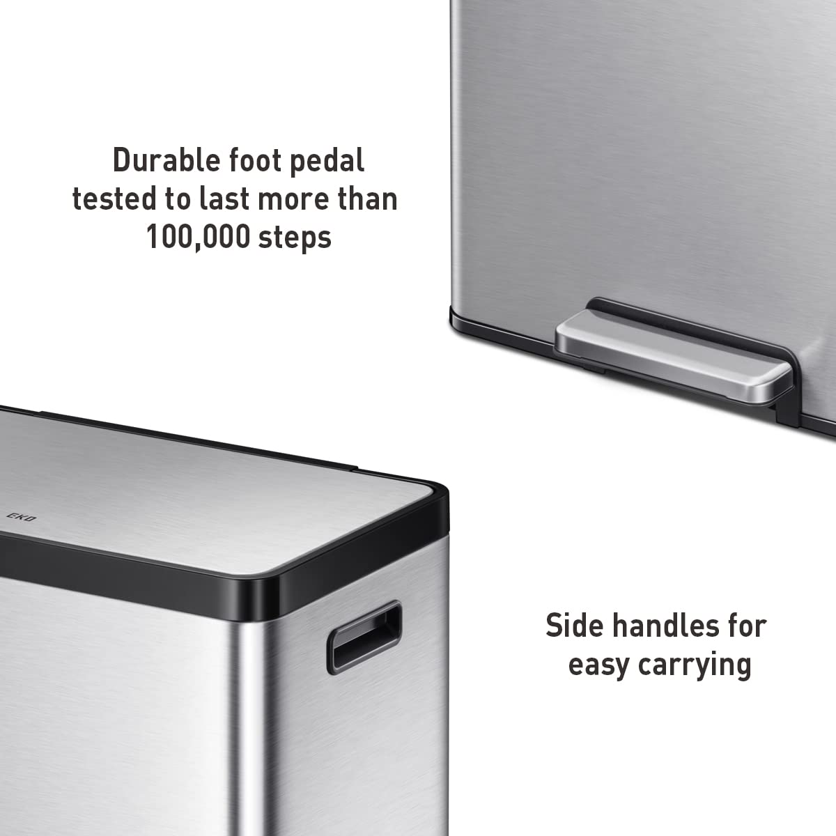 Eko Ecocasa Ii Rectangular Kitchen Step Trash Can, 20L+20L Dual Compartment Recycling Bins, Stainless Steel Lid And Pedal, Odor-