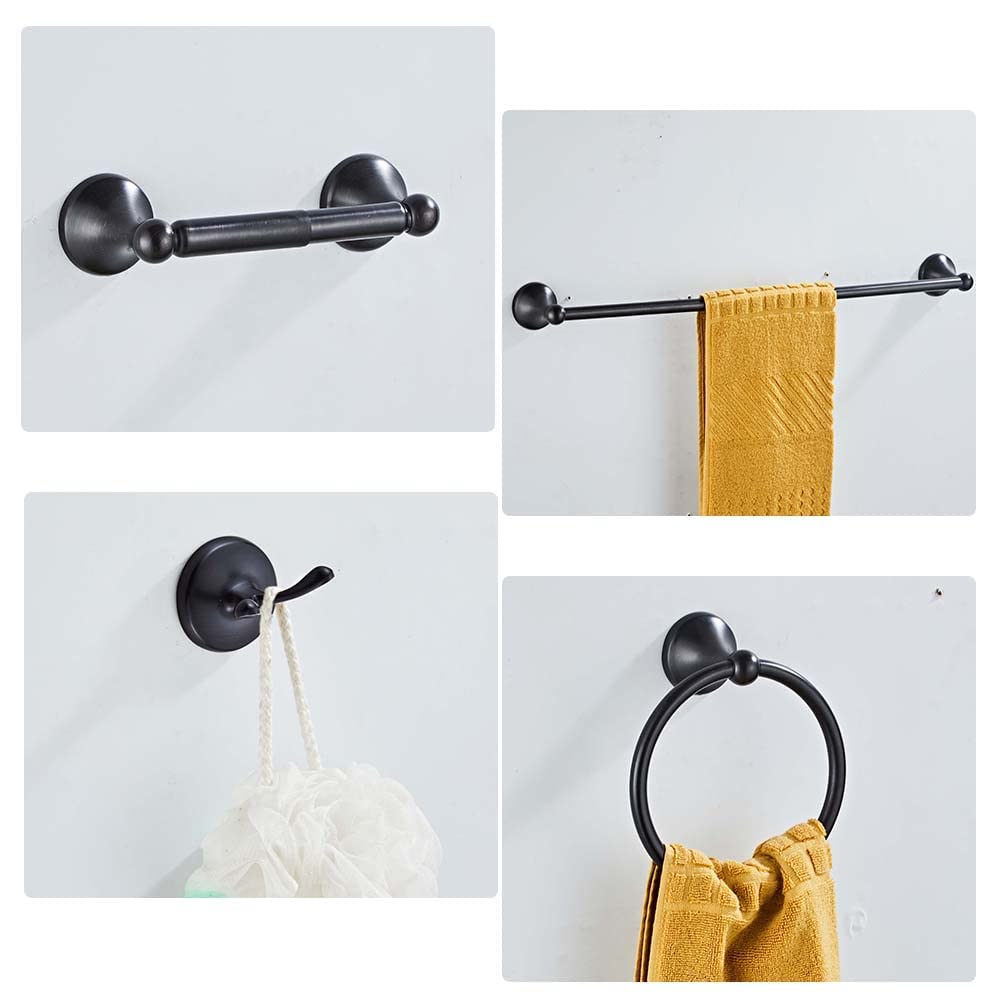 4 Piece Bathroom Accessory Set(Adjustable Towel Bar, Towel Ring, Toilet Paper Holder,Towel Robe Hook), Wall Mounted Bathroom Har
