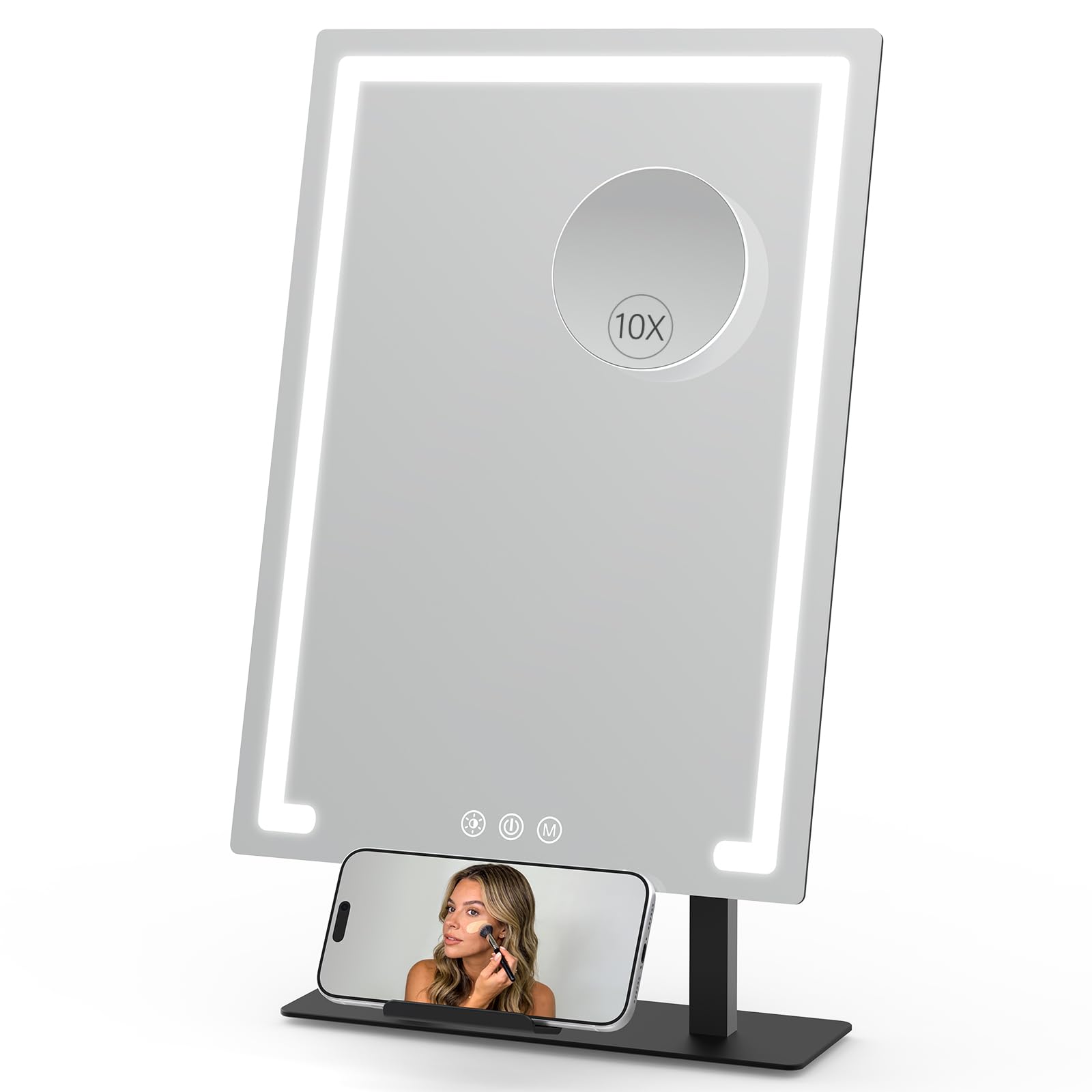 FRANO Vanity Mirror with Lights, 3 Color Lighting Modes, Detachable 10x Magnification, 4000mAh Rechargeable Lighted Makeup Mirro