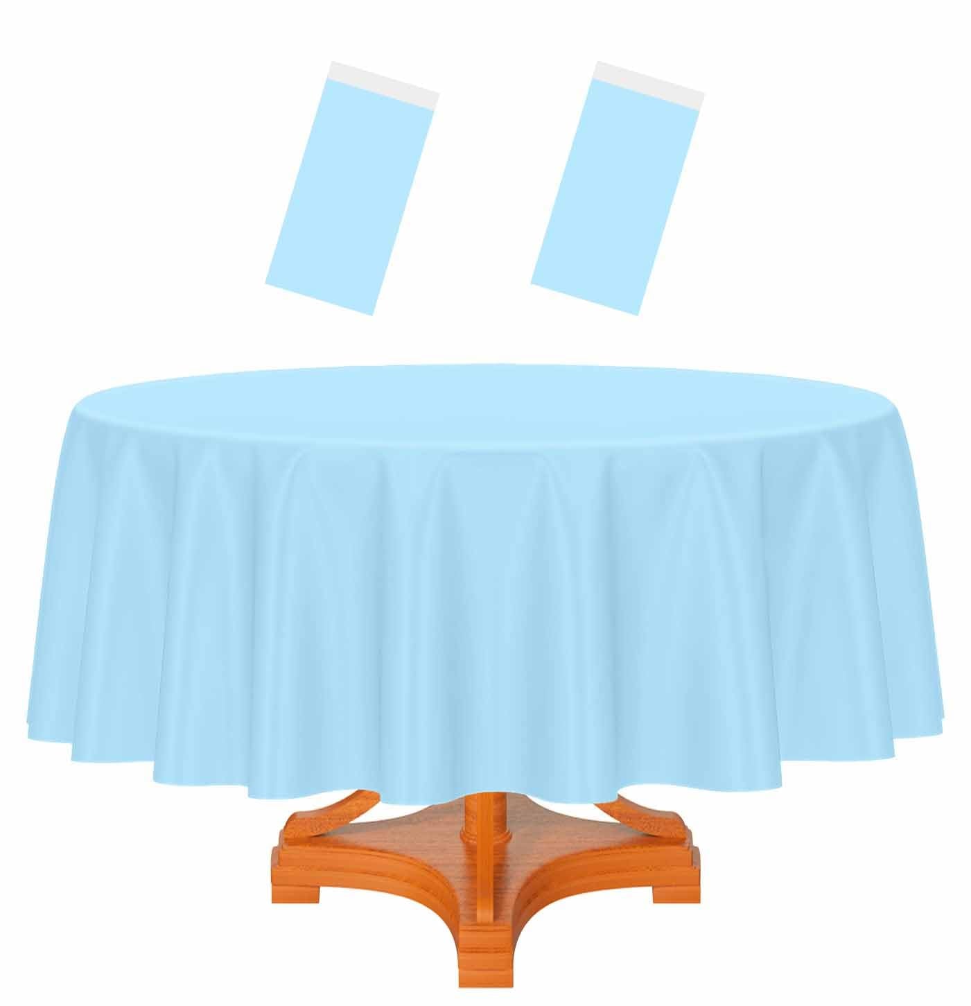 HEIPINIUYE 2 Pack Light Blue Round Tablecloth 84 Inch Baby Blue Plastic Table Cloth Disposable Round Table Cover for Party Birth