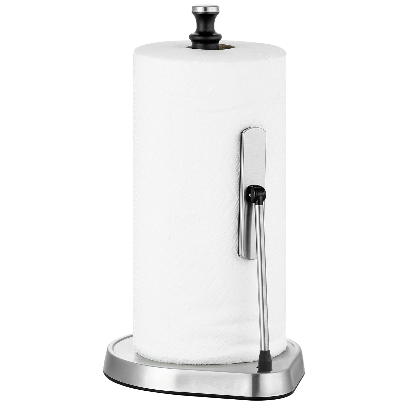Dailyart Paper Towel Holder For One Hand Tear - Countertop With Tension Arm & Non Slip Weighted Base, Stainless Steel Paper Towe