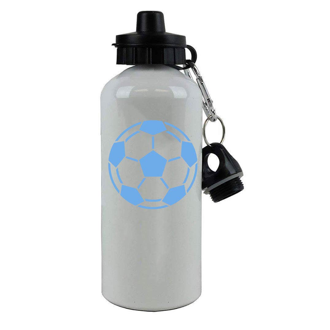 Personalized Custom Soccer Ball Aluminum White Finish 20-Ounce 600Ml Sport Water Bottle, 2 Lids, Customizable (Light Blue)