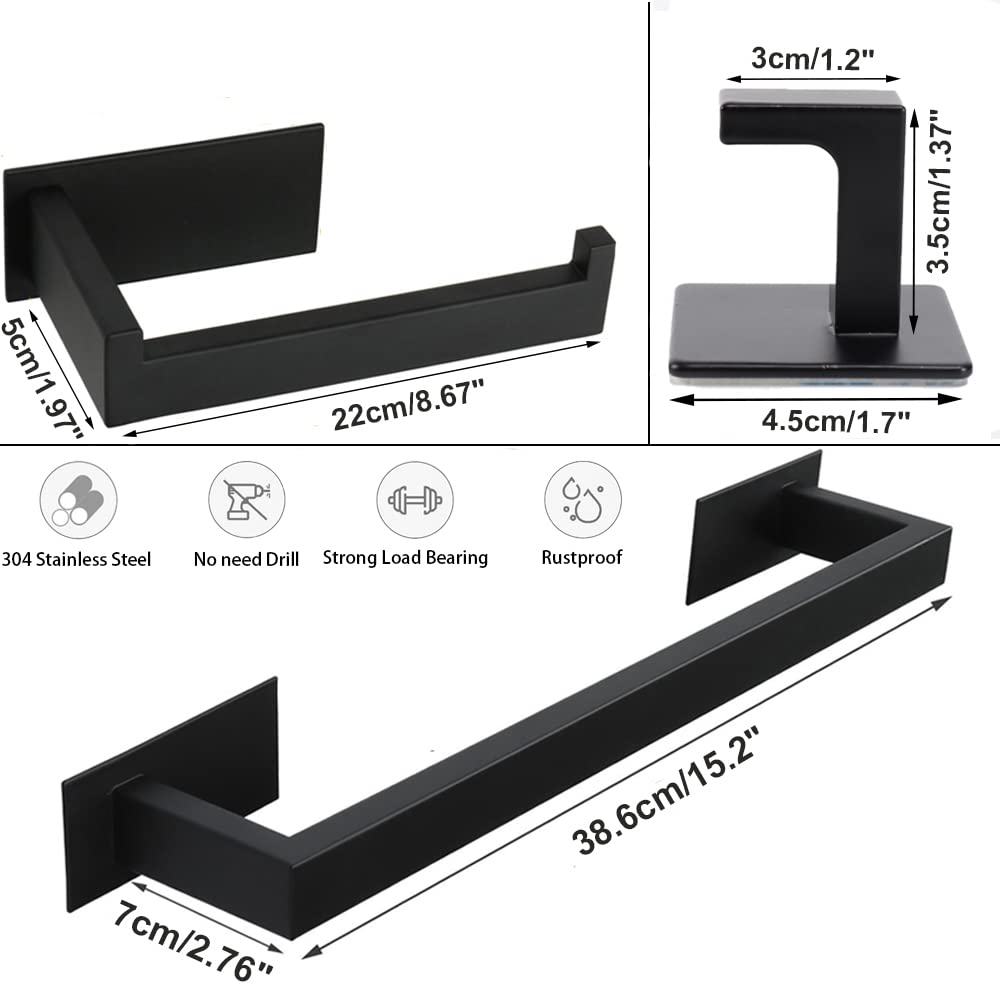 Vanloory 5 Pieces Self Adhesive Bathroom Hardware Set-Sus304 Stainless Steel-Towel Rack Set Include 16Towel Bar+Toilet Paper Hol