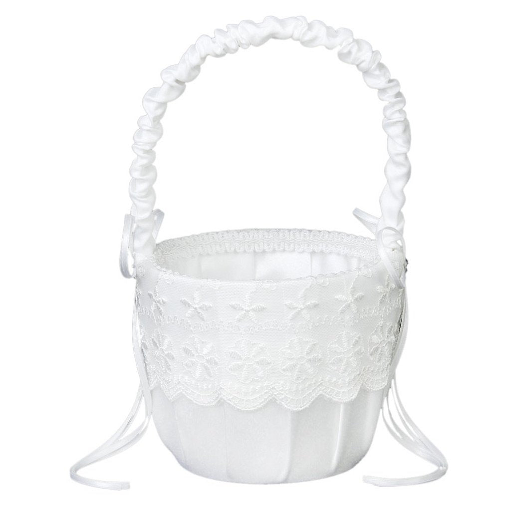 The Crafty Owl White Satin Lace Embellished Wedding Flower Girl Pillow And Basket Set