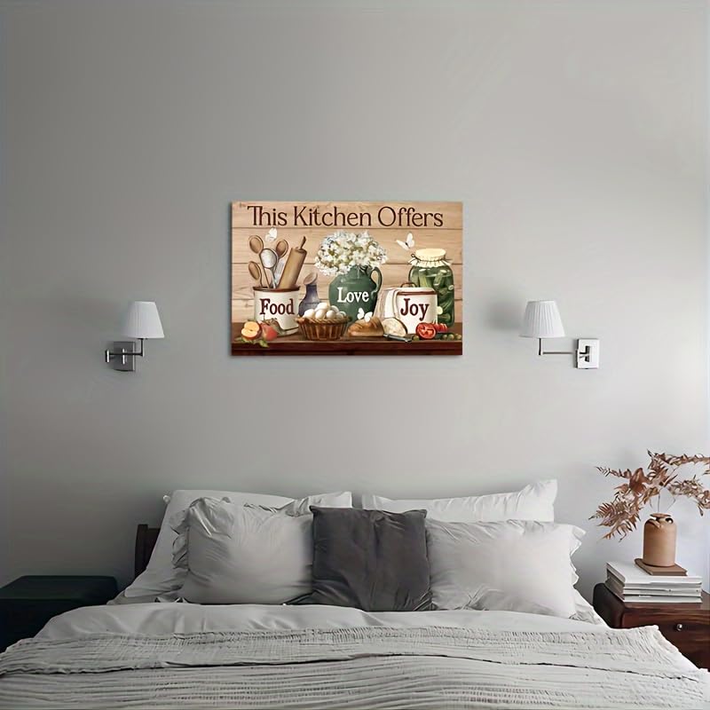 KACHI PENCIL Wooden Framed Kitchen Wall Art Farmhouse Rustic Kitchen Pictures Wall Decor Canvas Print Painting Modern Home Frame