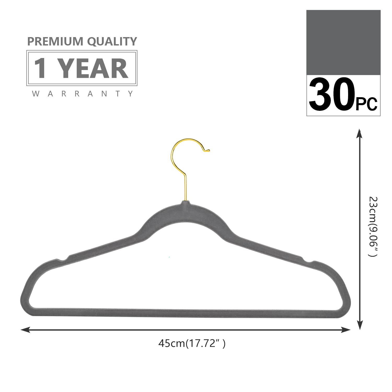 MIZGI Premium Velvet Hangers Pack 30 Pcs Heavyduty - Non Slip Slimline - Velvet Suit Hangers Gray - Gold Hooks Space Saving Clothes Hangers