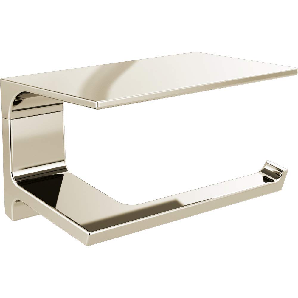 Delta Pivotal Toilet Paper Holder With Shelf, Polished Nickel, Bathroom Accessories, 79956-Pn