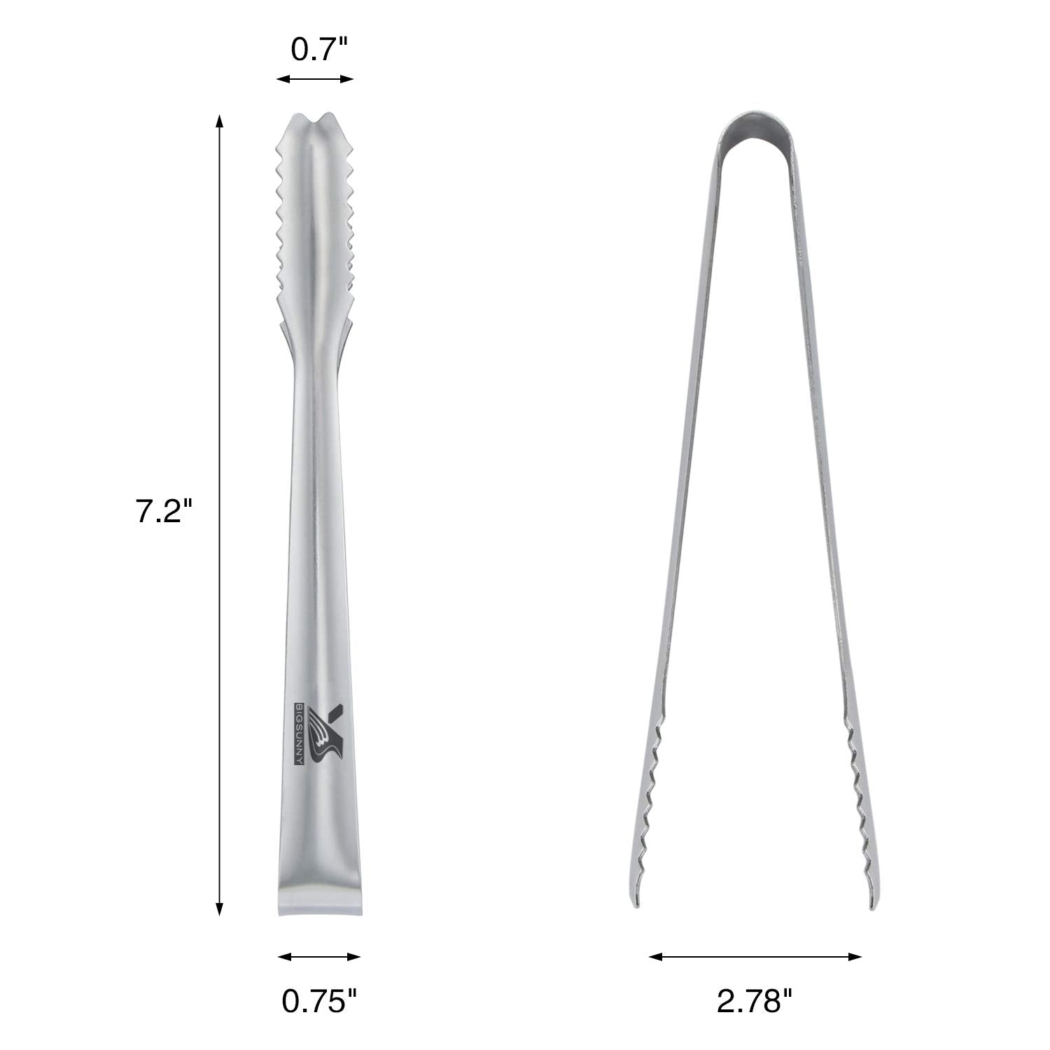 Msy Bigsunny 7 Inches Ice Tongs For Ice Bucket, Stainless Steel Ice Tongs With Teeth, Small Serving Tongs (Silver)