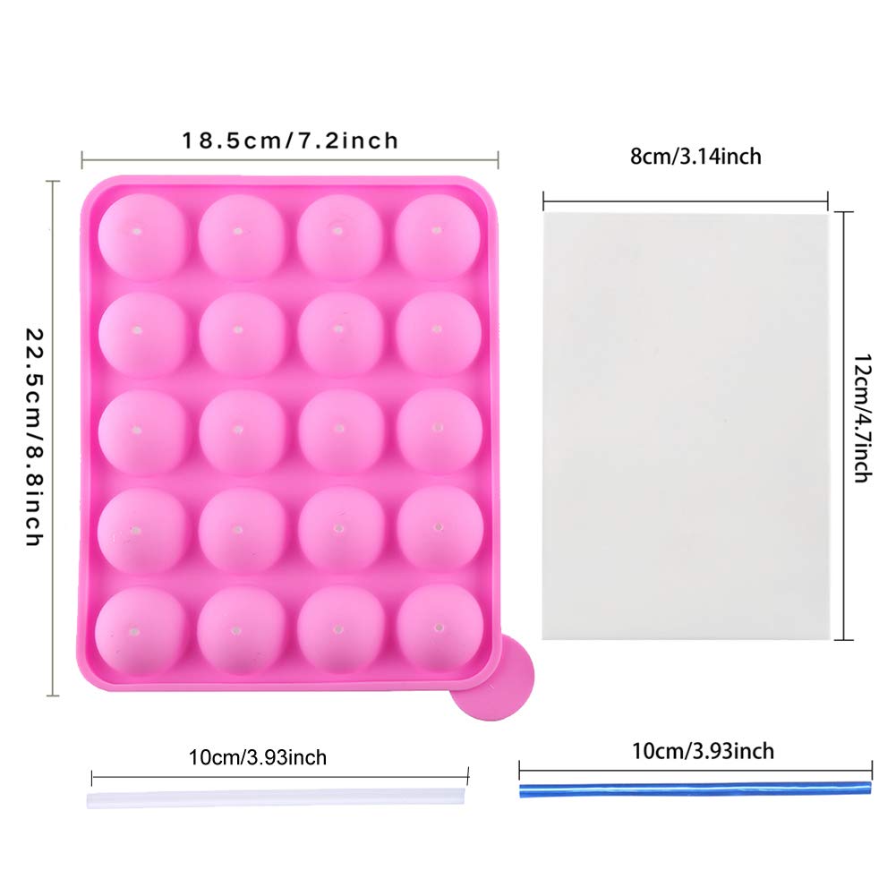 Ccinee 20 Cavity Silicone Cake Pop Mold With 30 Pcs Of Clear Cellophane Treat Bags 20 Pcs Lollipop Sticks And 30 Pcs Twist Ties