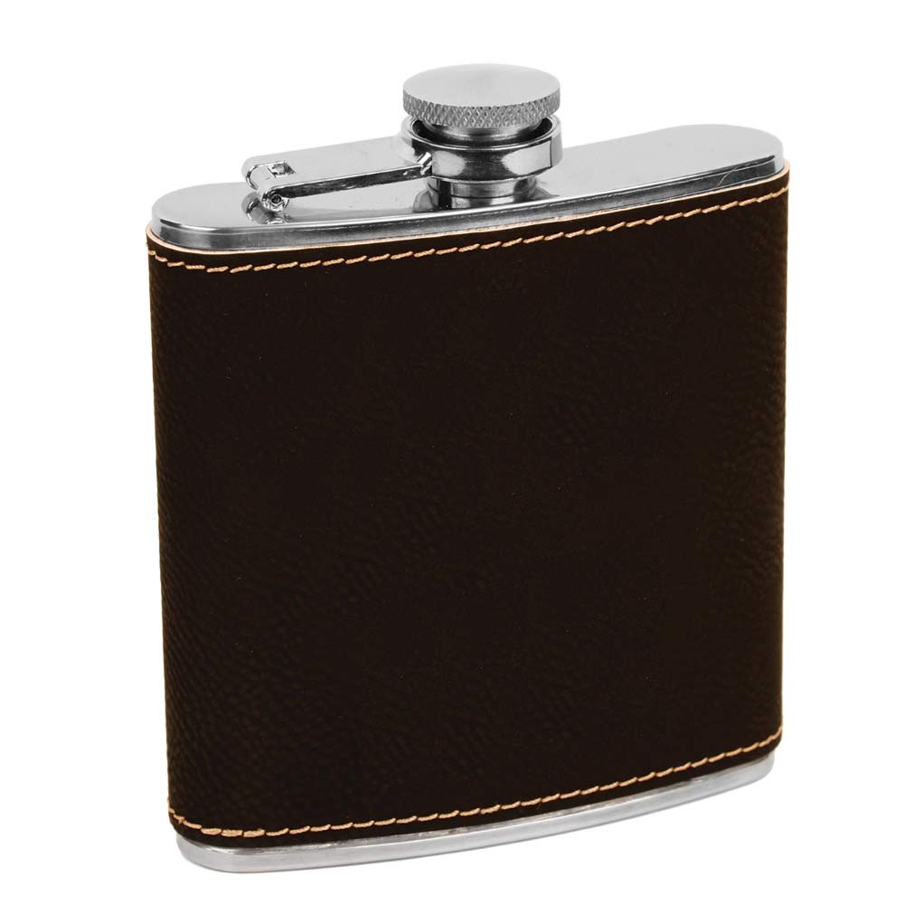 Erie 216 6Oz. Stainless Steel Flask, Engravable Black/Gold Leatherette (Fsk617A)