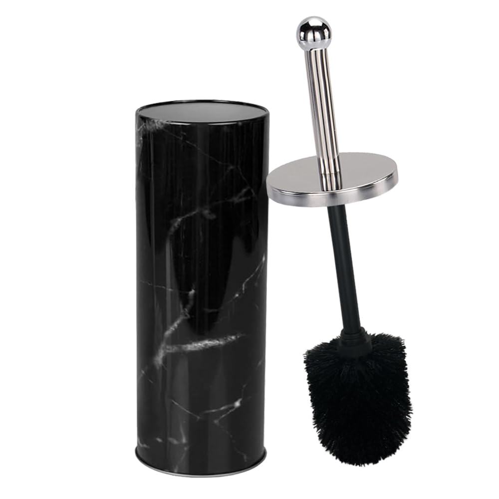 Zahari Home Marble Toilet Bowl Brush And Holder, Black, Metal