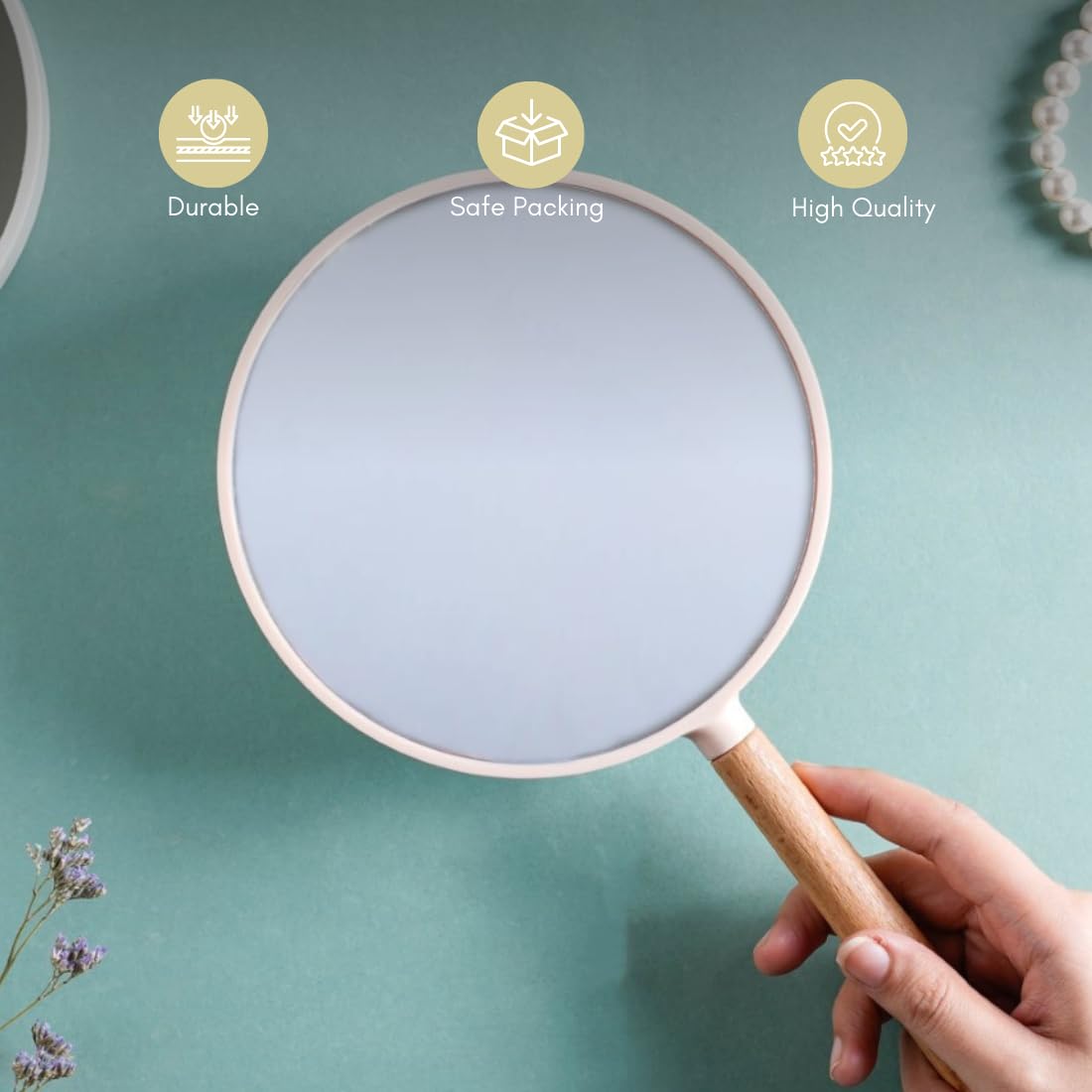 Nestasia Modern Two Sided Handheld Mirror | Lightweight, Portable And Crystal Clear Reflections For On-The-Go Makeup Touch-Ups |
