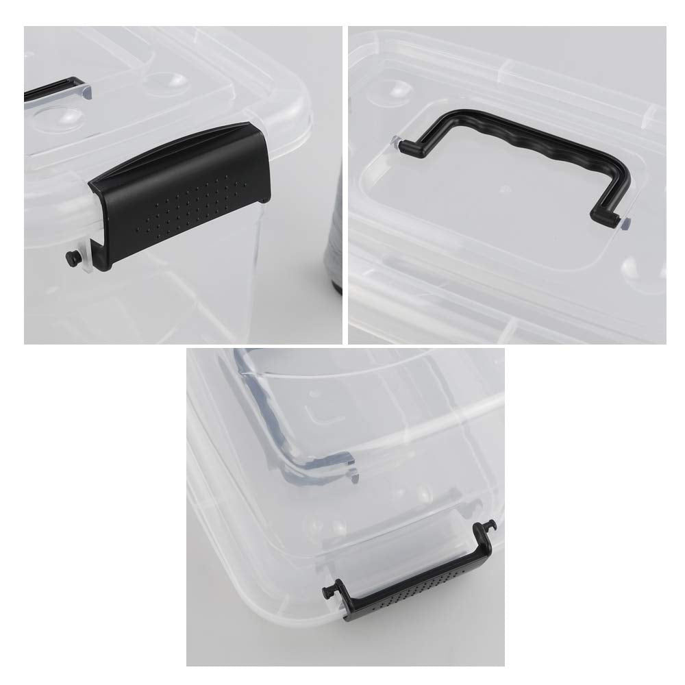 Doryh 5 L Plastic Storage Bin With Lid, Clear Transparent Box With Black Handles Set Of 6