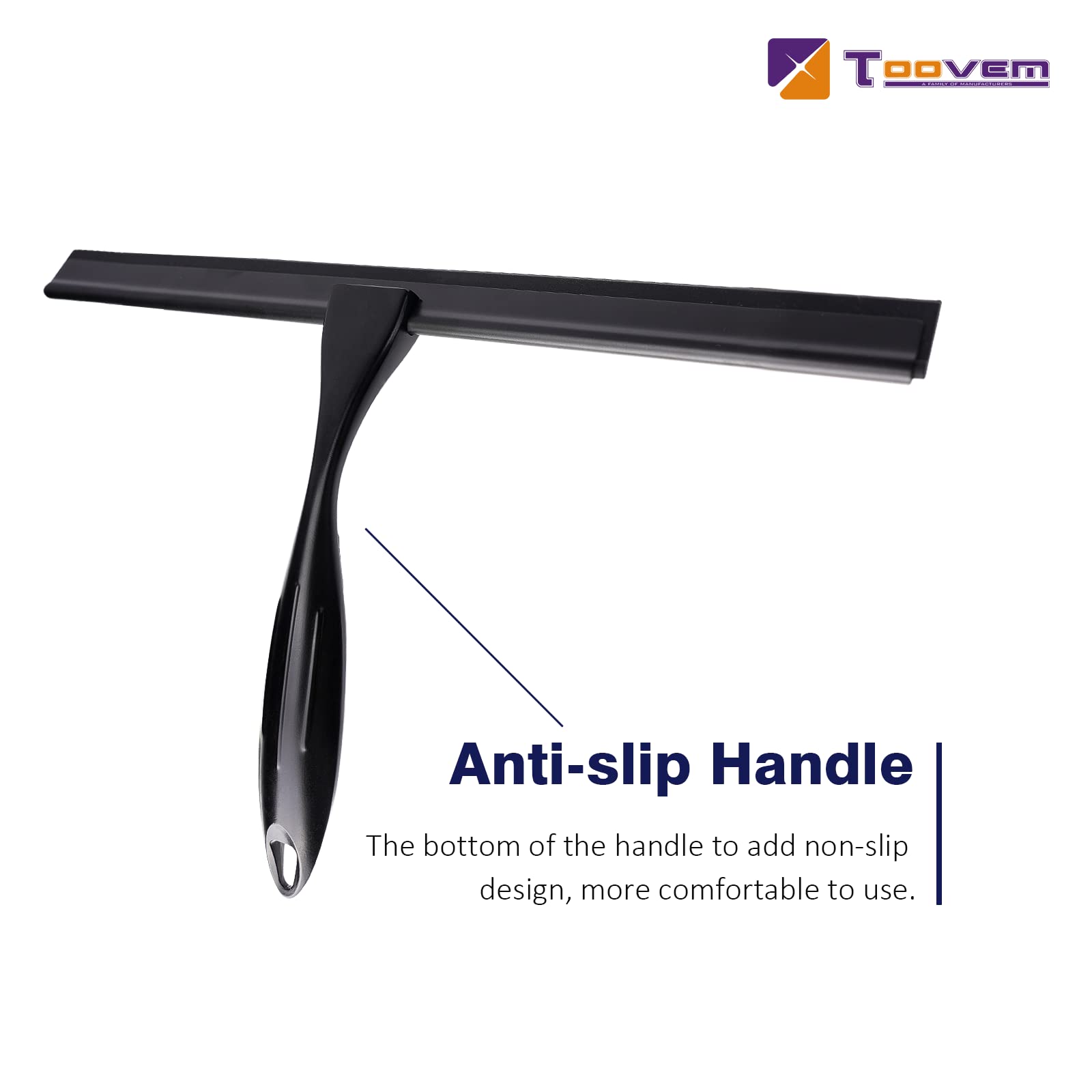 12'' Shower Squeegee, Toovem Squeegee For Shower Glass Door For Glass Doors, Windows, Bathroom, Car Windshield, Black