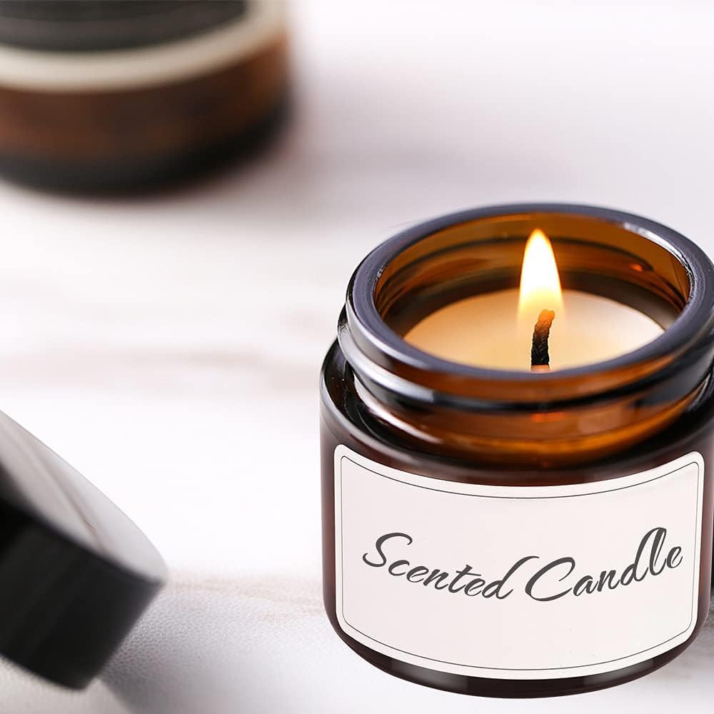 48 Pcs 1 Oz Amber Glass Jars, Small Glass Jars With Black Lids Face Cream Leakproof Wide Mouth Round Jar, White Labels & Inner L