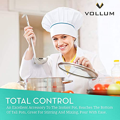 Vollum 1-Piece Ladle Heavy Duty Thick Stainless Steel - 8 Ounce (3.9'' Bowl Diameter, 15.1'' Handle Length)