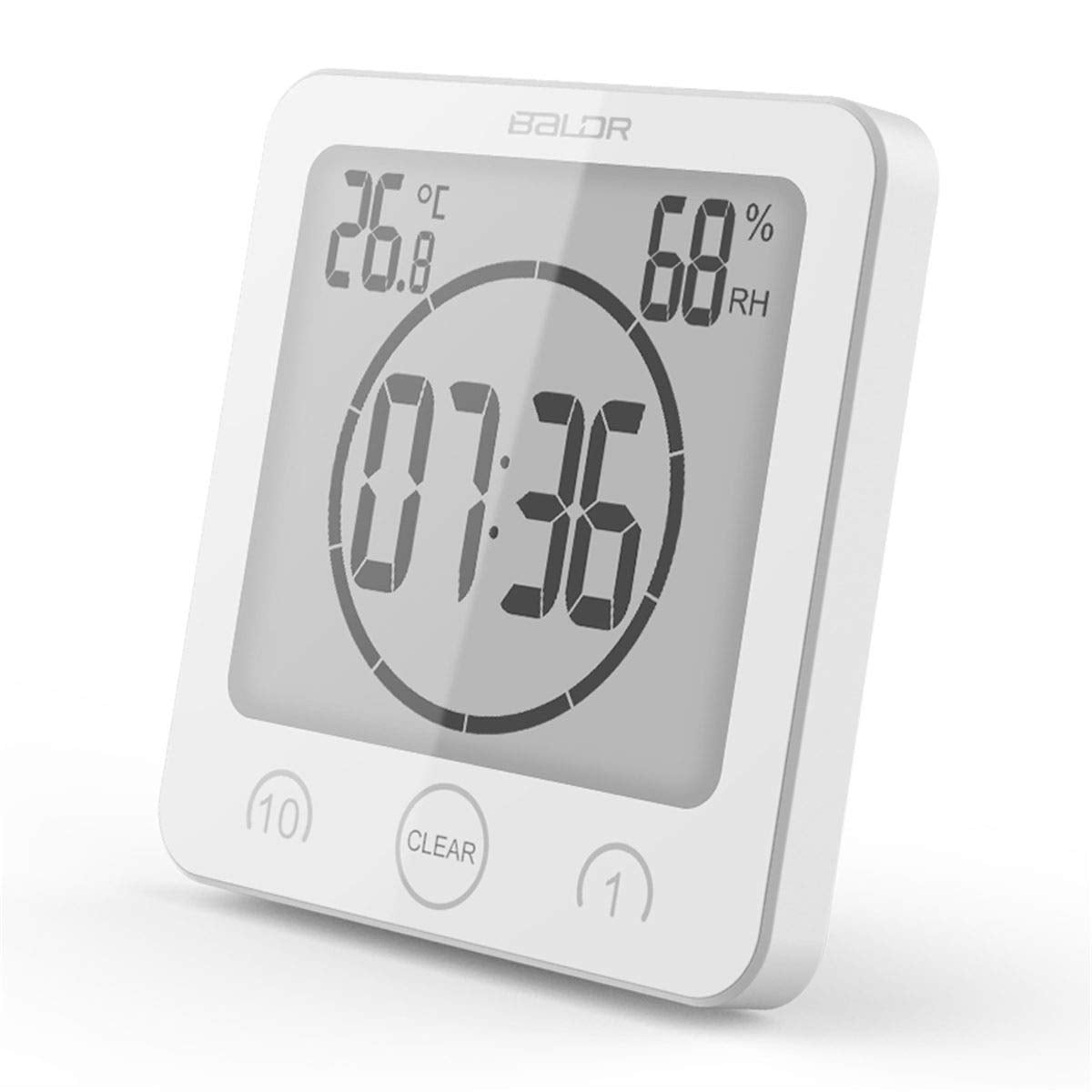 Hopas Digital Bathroom Shower Wall Clock Timer With Alarm, Waterproof For Water Spray, Touch Screen Timer, Temperature Humidity