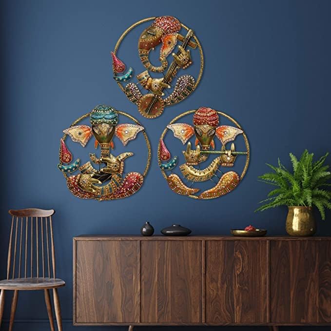 Shree O Green Tech - Lord Ganesha Beautiful Ganesha Musician Wall Frame For Home Decor Items Pooja Room Home Decor Items For L