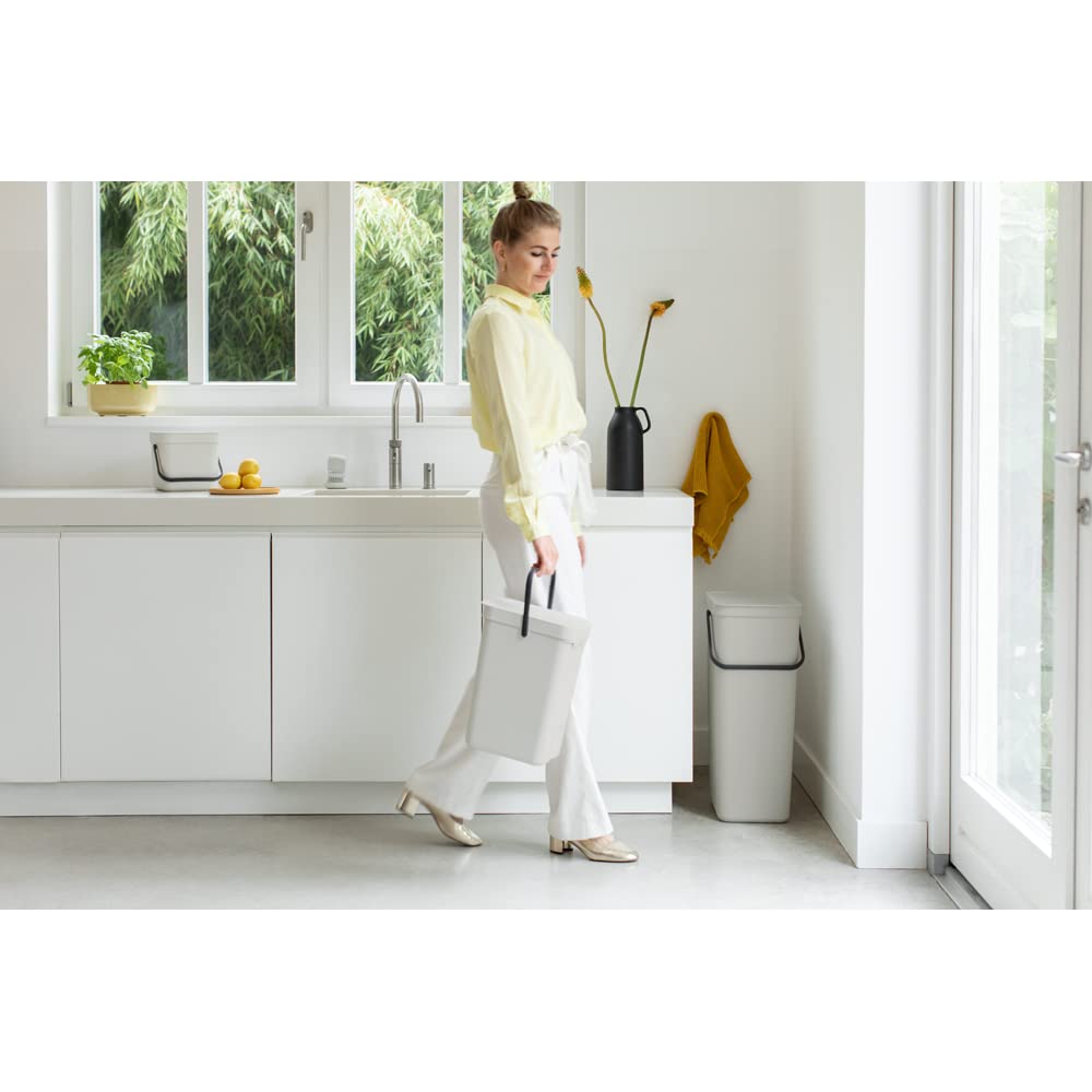 Brabantia Sort & go Kitchen Recycling can (32 galLight gray) Stackable Waste Organiser with Handle & Removable Lid  Wallcupboard Mounting