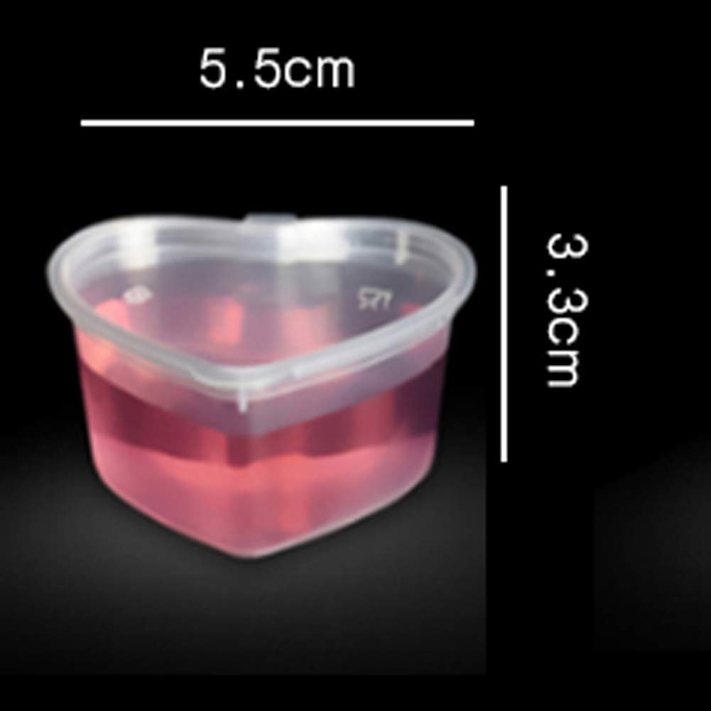 Mollensiuer 50 Pcs Plastic Sauce Cups Heart-Shaped Souffle Cups Heart Shaped Storage Containers Plastic Box With Lids Sauce Cups