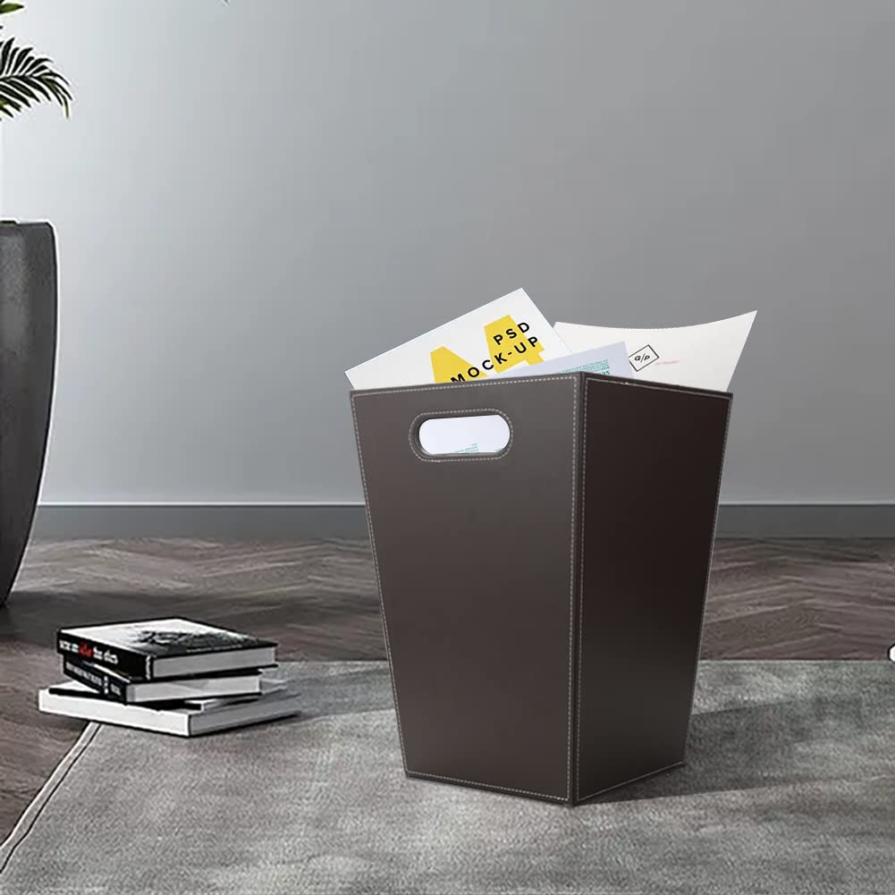 Kingfom Classic Pu Leather Trash Can Wastebasket, Garbage Container Bin With Handles For Bathrooms, Powder Rooms, Kitchens, Home